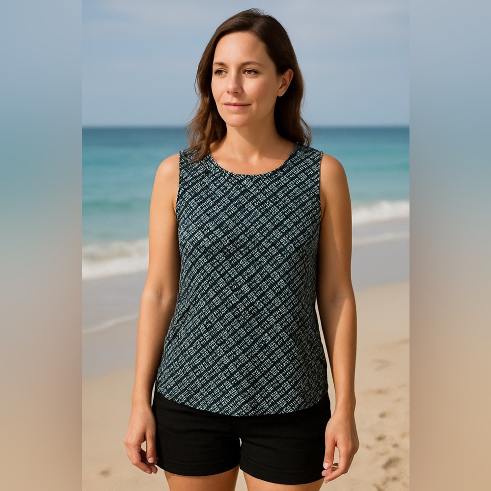 Coolibar Black and Teal Patterned Tank Top